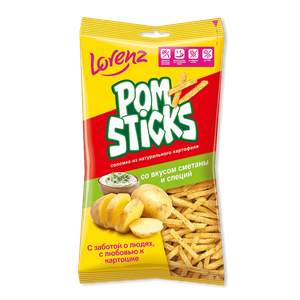 Чипсы картофельные POMSTICKS Lorenz соломкой со сметаной, 38г - заказать  Симферополь