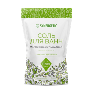 Соль для ванн магниево-сульфатная с маслом эвкалипта SYNERGETIC 1000г - заказать бомбочки для ванн Симферополь