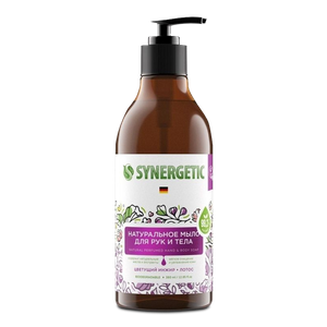 Натуральное биоразлагаемое мыло для рук и тела SYNERGETIC Цветущий инжир и лотос, 380мл - заказать мыло Симферополь