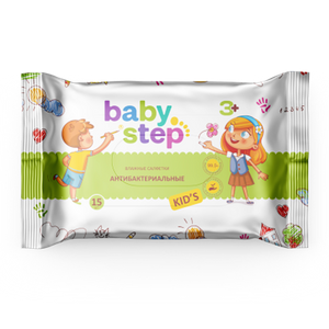 Baby Step влажные салфетки детские антибактериальные 15 шт - заказать бумажная продукция Симферополь