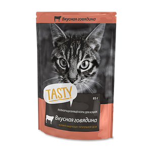 Tasty корм для котов 85 г с говядиной в желе, пауч - заказать для кошек Симферополь