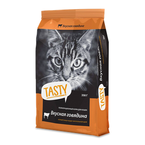 Tasty корм для взрослых кошек 350 г сухой с говядиной, пп - заказать для кошек Симферополь